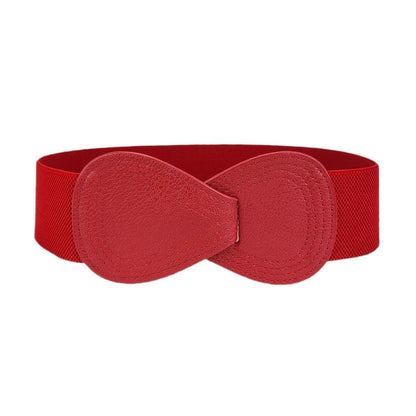 Fashion Belt Red Elastic Waist Cover Wide Belt Women Black Elastic Bow Decoration - Black