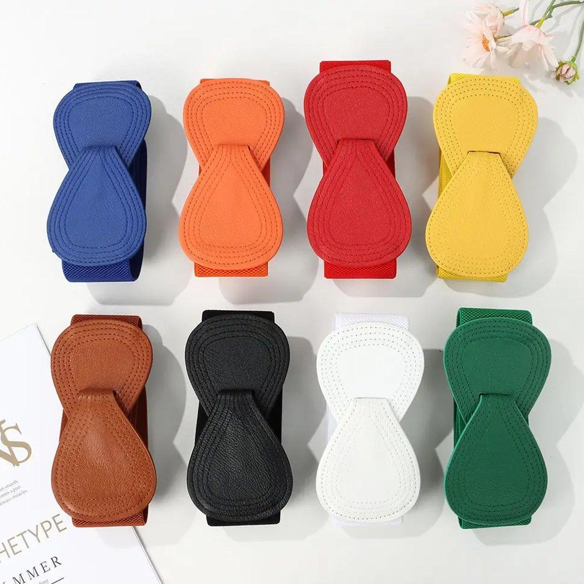 Fashion Belt Red Elastic Waist Cover Wide Belt Women Black Elastic Bow Decoration - Camel