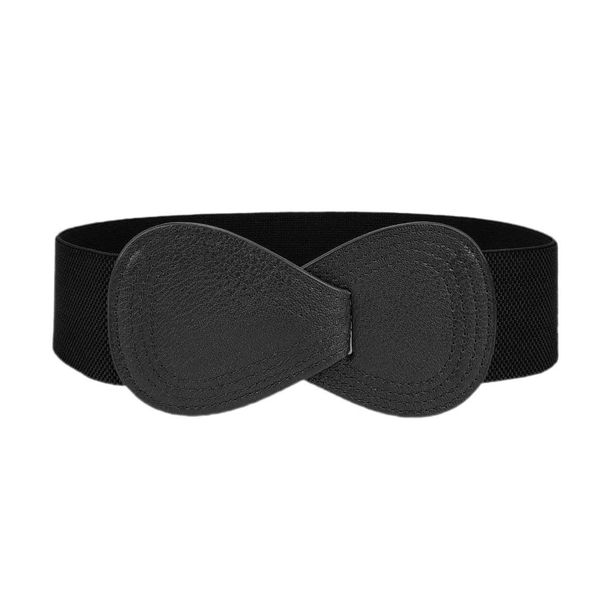 Fashion Belt Red Elastic Waist Cover Wide Belt Women Black Elastic Bow Decoration - Red