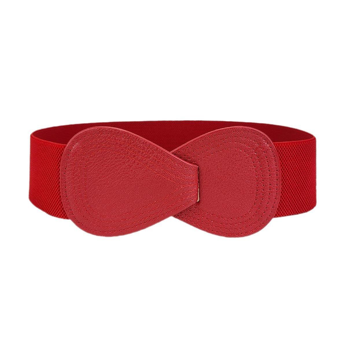 Fashion Belt Red Elastic Waist Cover Wide Belt Women Black Elastic Bow Decoration - Red