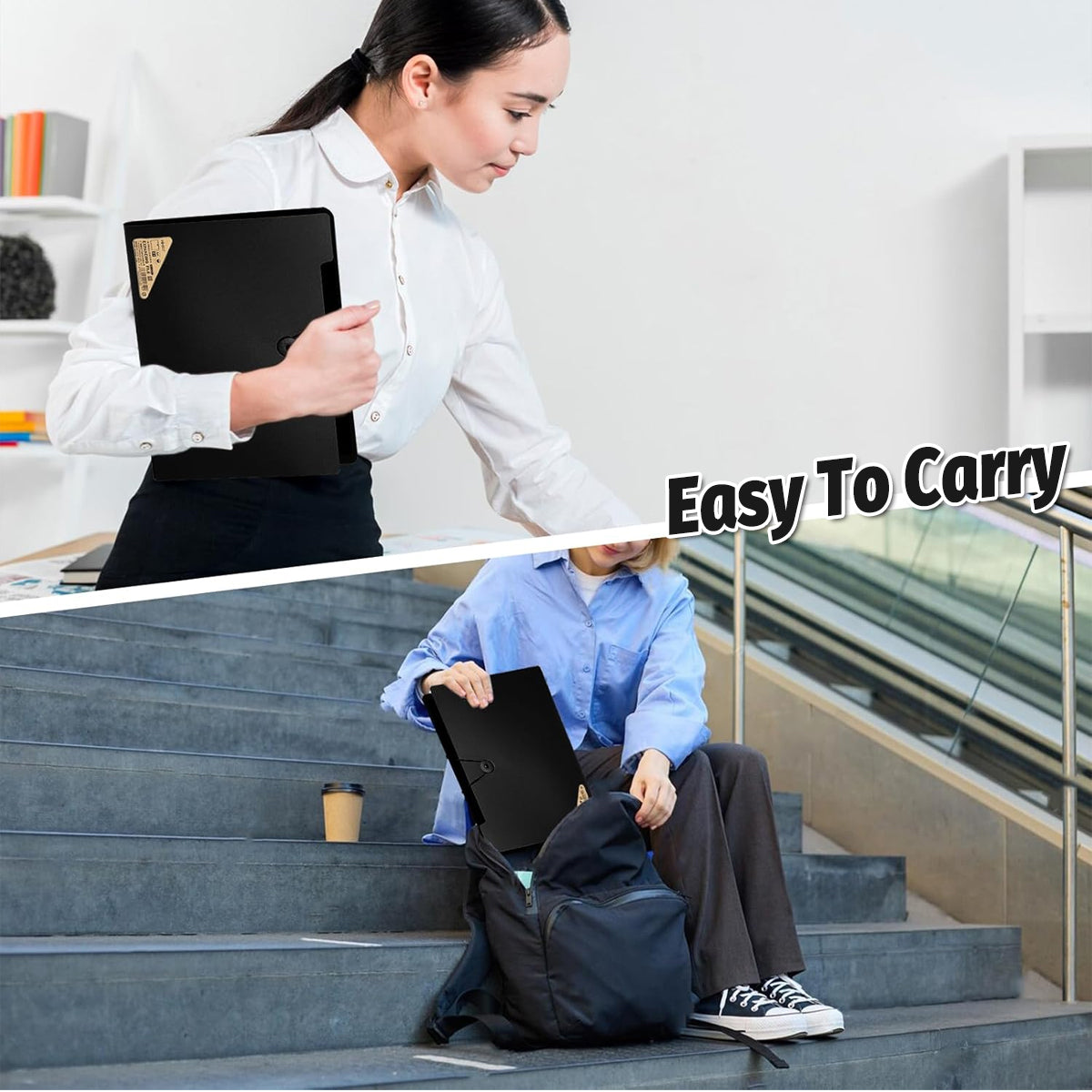 8 Cell File Folder Organizer Bag Test Paper Storage Document Holder School Office - Black