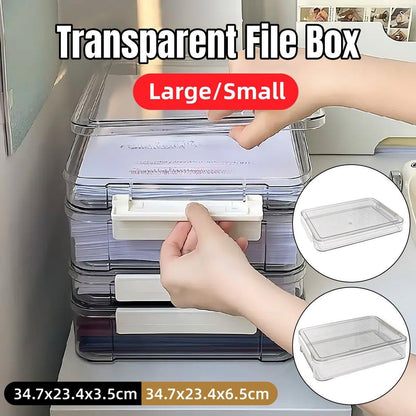 Large Capacity A4 File Storage Box Transparent Plastic Document Organizer Case - Small