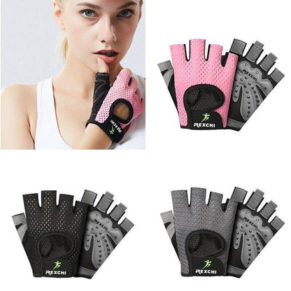 Pink and gray gloves with 'REXCHI' branding on a white background