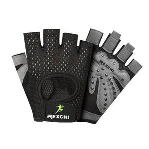 Black and grey Gym Gloves with 'Rexchi' branding on a white background
