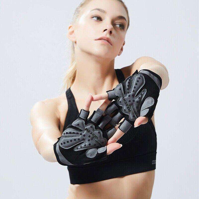 L Size Women Fitness Gym Training Gloves Half Finger Gel Weight Lifting Workout Gloves - Grey