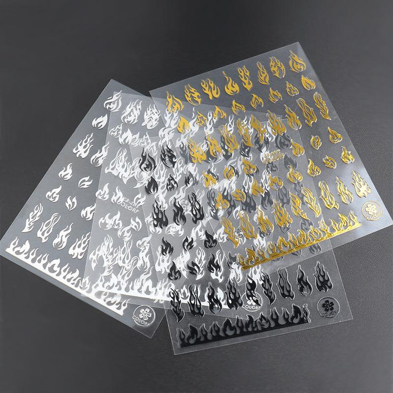 3D Flame Nail Stickers Fire Design Manicure Decals Self Adhesive Nail Art Sheet - White