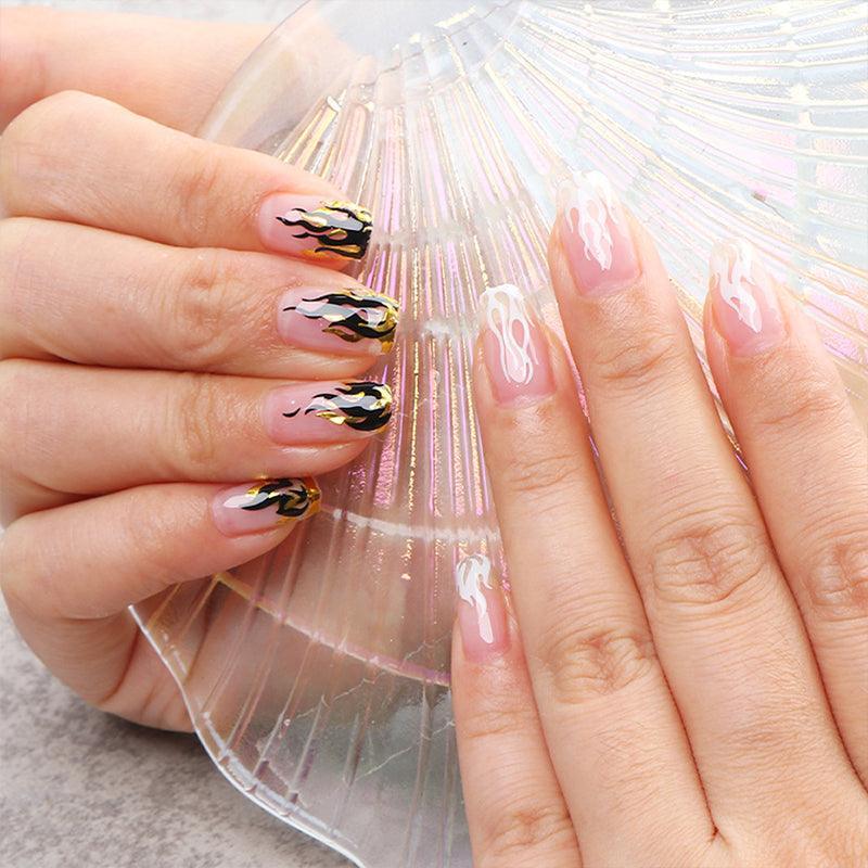 3D Flame Nail Stickers Fire Design Manicure Decals Self Adhesive Nail Art Sheet - White