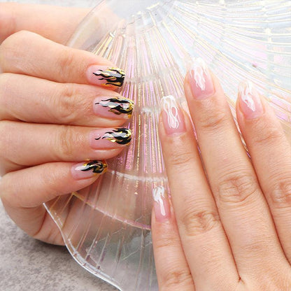 3D Flame Nail Stickers Fire Design Manicure Decals Self Adhesive Nail Art Sheet - White
