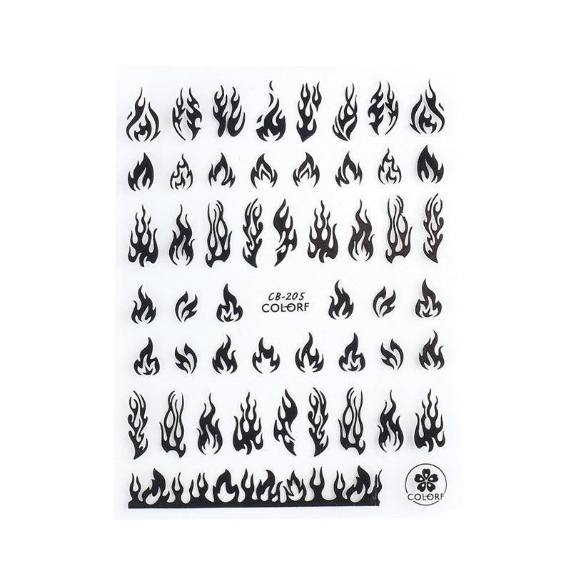 3D Flame Nail Stickers Fire Design Manicure Decals Self Adhesive Nail Art Sheet - White