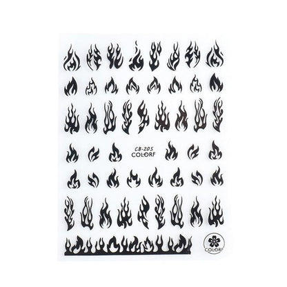 3D Flame Nail Stickers Fire Design Manicure Decals Self Adhesive Nail Art Sheet - White