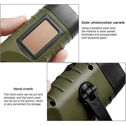 Hand Crank Solar Powered Rechargeable Led Camping Emergency Flashlight - Yellow