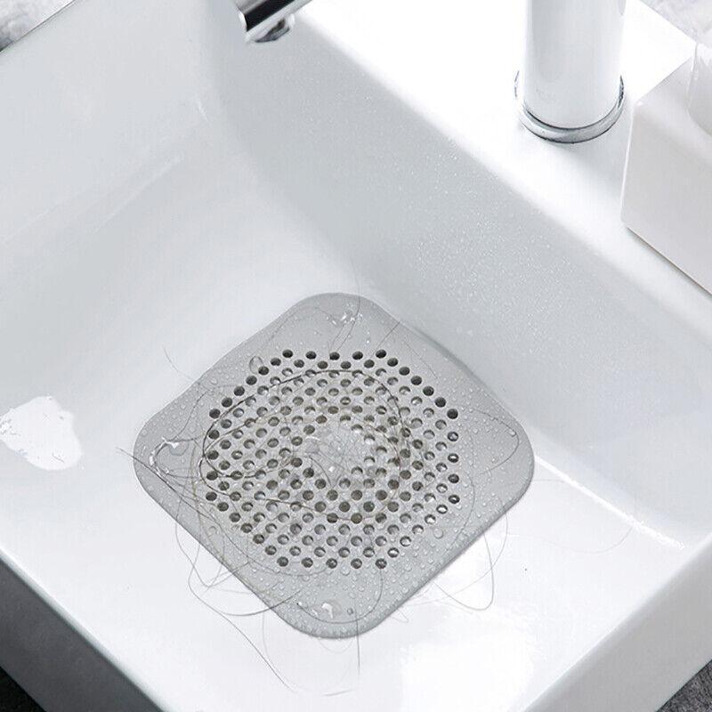 2X Square Drain Cover For Shower Drain Hair Catcher Flat Silicone Plug For Bath - White