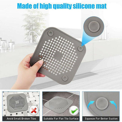 2X Square Drain Cover For Shower Drain Hair Catcher Flat Silicone Plug For Bath - White