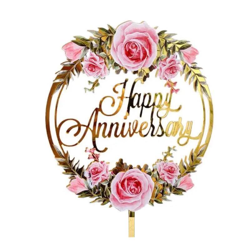Happy Birthday Anniversary Wedding Cake Flowers Topper Acrylic Party Decorations - NO.01