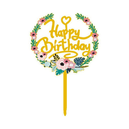 Happy Birthday Anniversary Wedding Cake Flowers Topper Acrylic Party Decorations - NO.11