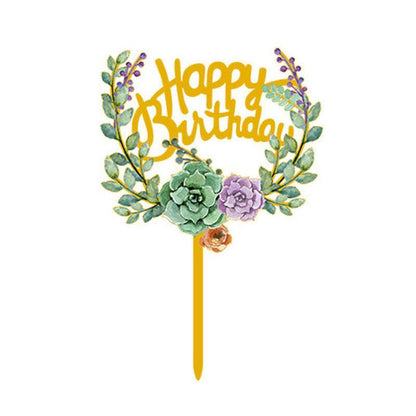 Happy Birthday Anniversary Wedding Cake Flowers Topper Acrylic Party Decorations - NO.11