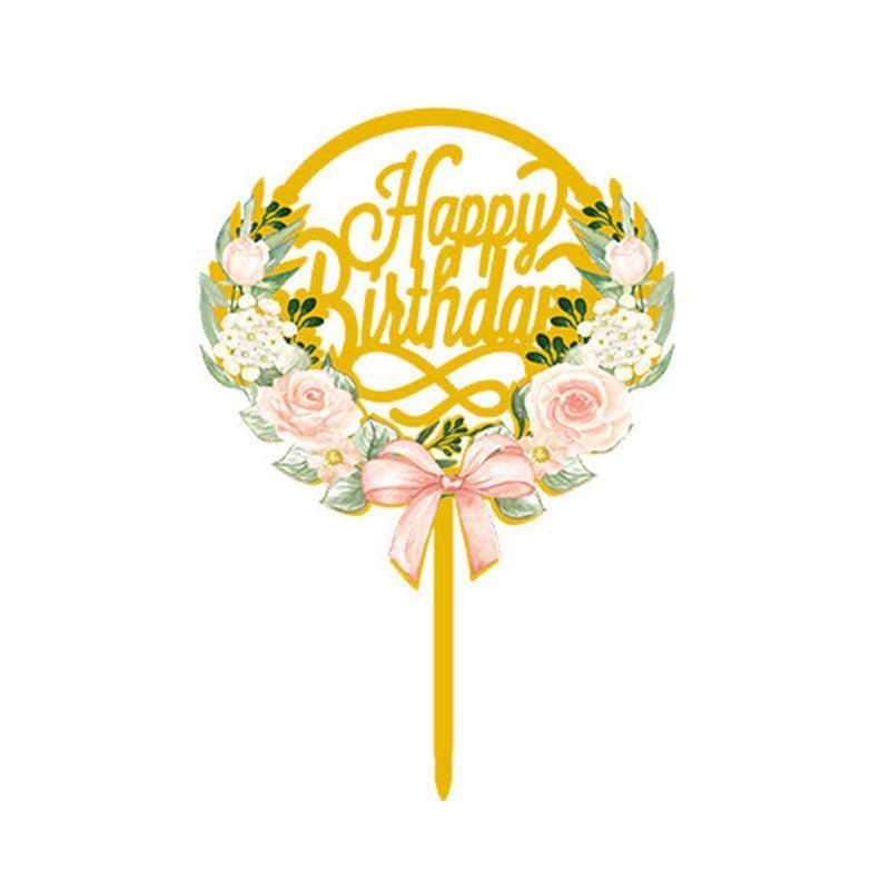 Happy Birthday Anniversary Wedding Cake Flowers Topper Acrylic Party Decorations - NO.14
