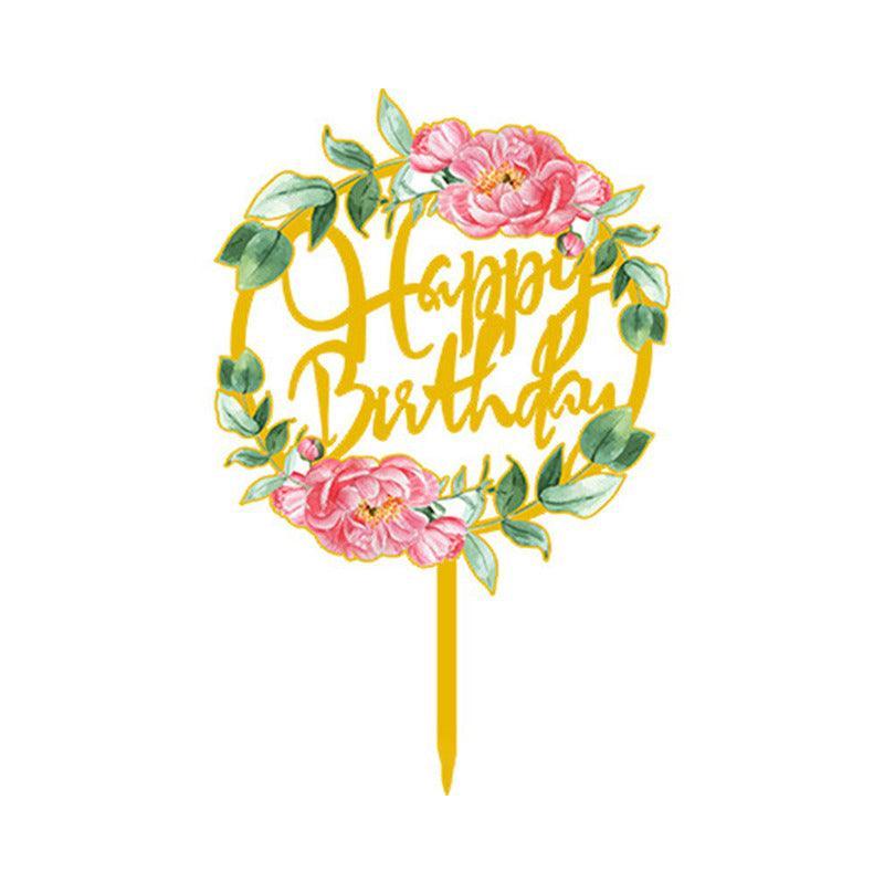 Happy Birthday Anniversary Wedding Cake Flowers Topper Acrylic Party Decorations - NO.15