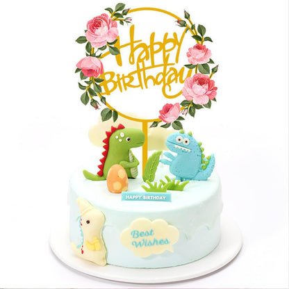 Happy Birthday Anniversary Wedding Cake Flowers Topper Acrylic Party Decorations - NO.03