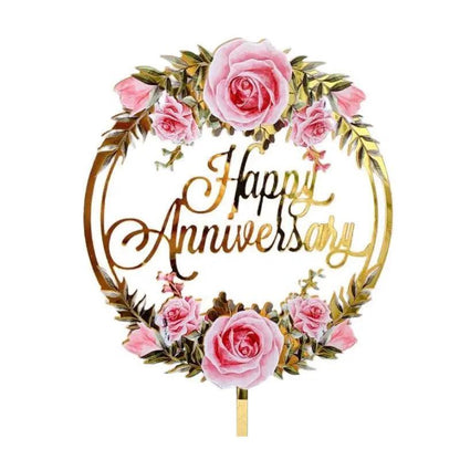 Happy Birthday Anniversary Wedding Cake Flowers Topper Acrylic Party Decorations - NO.05
