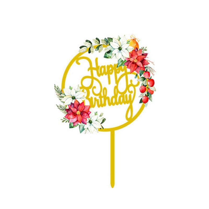 Happy Birthday Anniversary Wedding Cake Flowers Topper Acrylic Party Decorations - NO.05