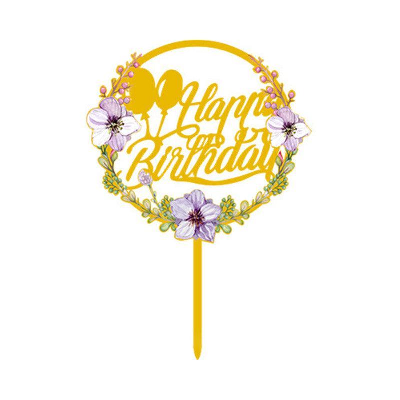Happy Birthday Anniversary Wedding Cake Flowers Topper Acrylic Party Decorations - NO.06