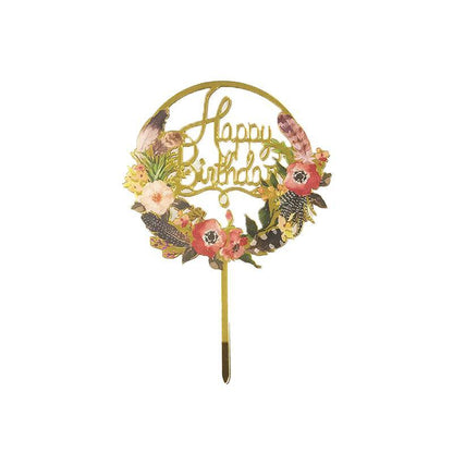 Happy Birthday Anniversary Wedding Cake Flowers Topper Acrylic Party Decorations - NO.06