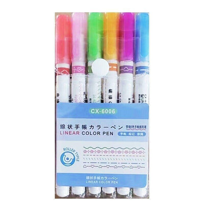 6PCS Dual Tip Line Drawing Pens – Fun Patterned Colour Markers Set