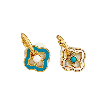 New Chinese Style Multi-Wear Natural Shell Four-Leaf Clover Earrings for Women
