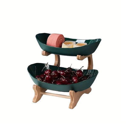 Modern Multi-layer Bamboo Fruit Snack Plate Rack Creative Living Room Plate Rack - White