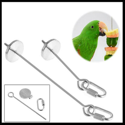 Pet Stainless Steel Bird Parrot Cage Skewer Food Meat Stick Spear Fruit Holder - 20CM