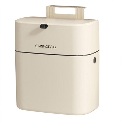 Wall Mounted Hanging Waste Bin with Lid Household Cabinet Trash Can Cream White