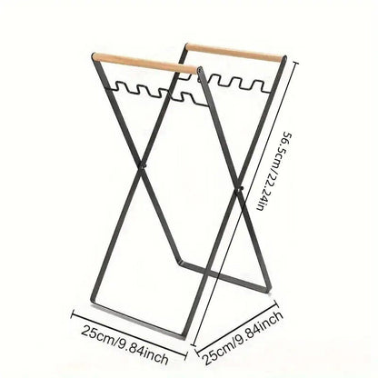 Outdoor Portable Wooden Folding Garbage Rack Picnic Barbecue Plastic Bag Holder