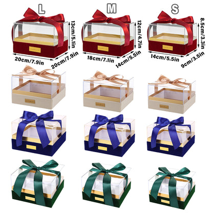 Acrylic Gift Box Clear Souvenir Display Case Bow Storage Container for Packaging - Blue - L