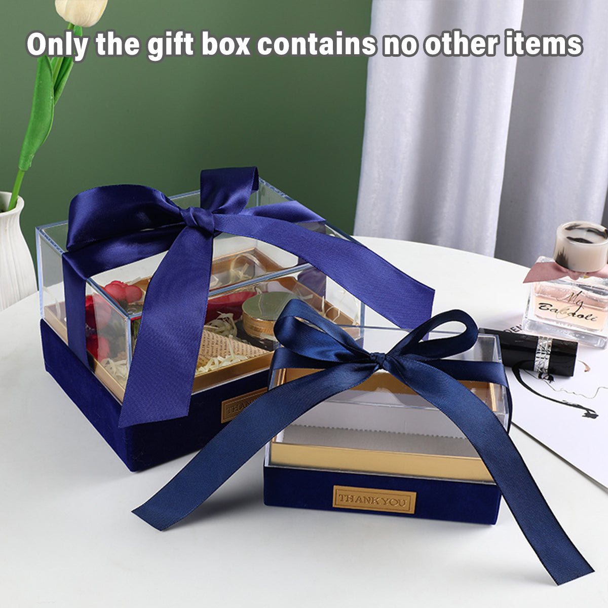 Acrylic Gift Box Clear Souvenir Display Case Bow Storage Container for Packaging - Green - L