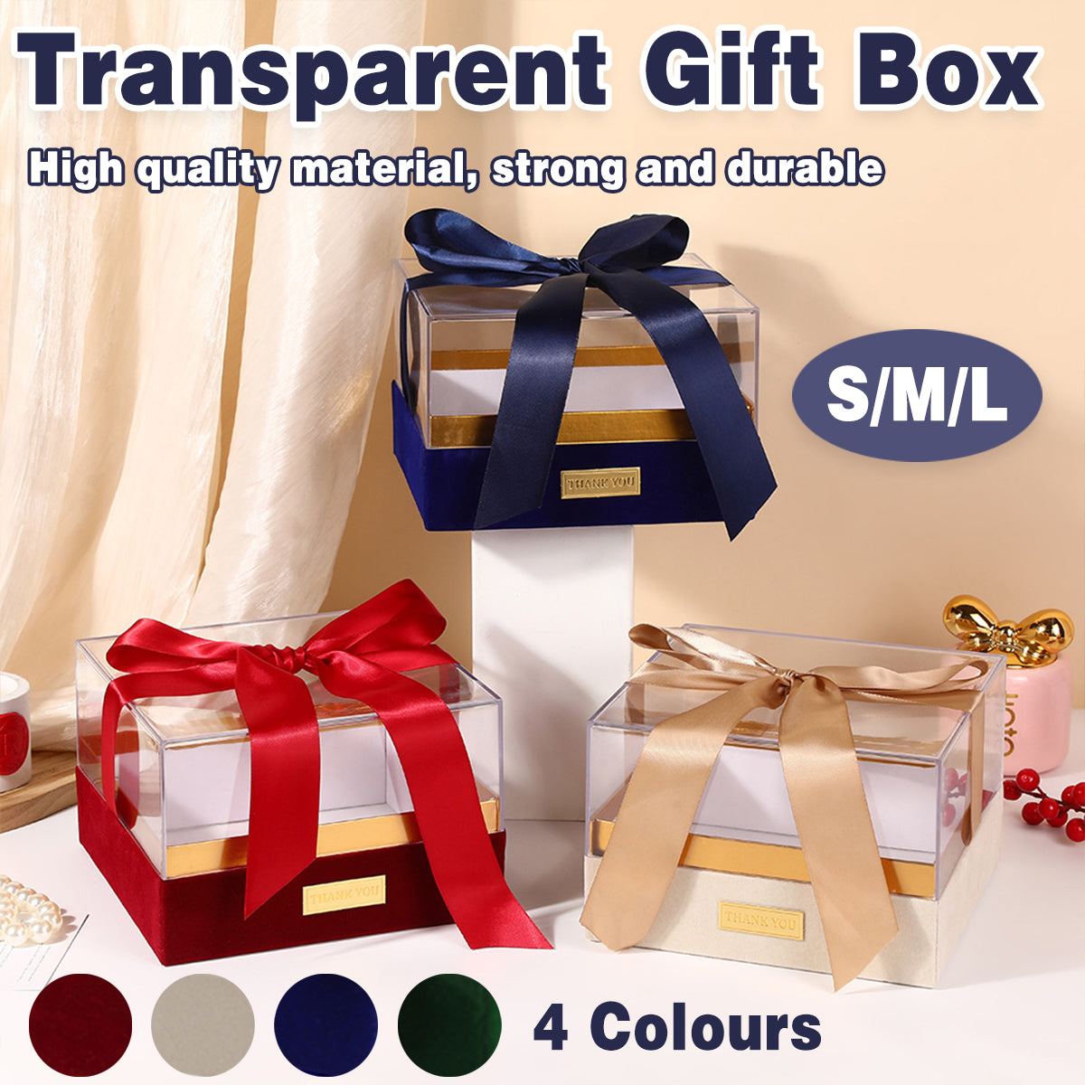 Acrylic Gift Box Clear Souvenir Display Case Bow Storage Container for Packaging - Red - L