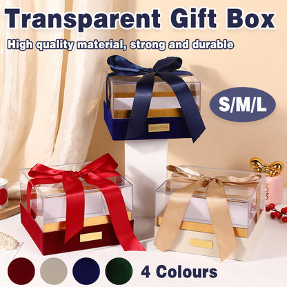 Acrylic Gift Box Clear Souvenir Display Case Bow Storage Container for Packaging - Red - L