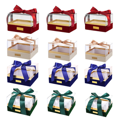 Acrylic Gift Box Clear Souvenir Display Case Bow Storage Container for Packaging - Red - L