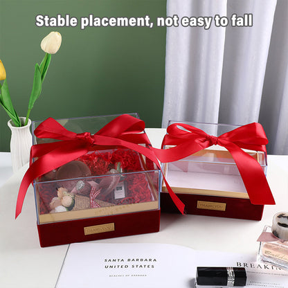 Acrylic Gift Box Clear Souvenir Display Case Bow Storage Container for Packaging - Red - L