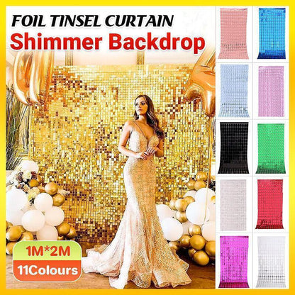Rectangle Tinsel Curtain Shimmer Wall Backdrop 2M Length Party Decoration Sequin - Green