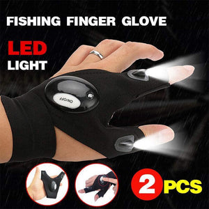 2PCS LED Light Fishing Gloves with Finger Flashlights for Outdoor Night Use