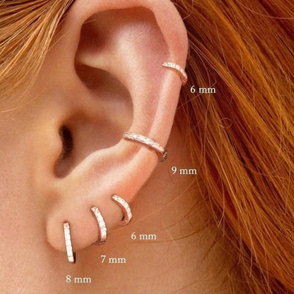 7sizes Hoop Earring Silver Zirconia Ear Huggie Hoop Cartilage Piercing Jewellery - Gold-9mm