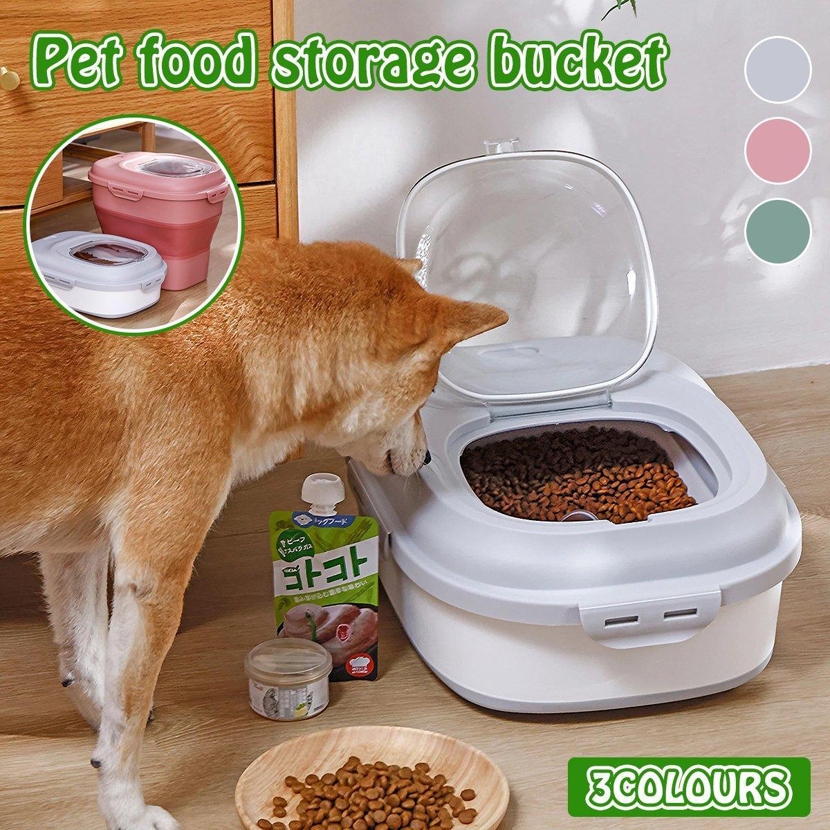 Large Capacity Pet Food Storage Box Foldable Design with Seal Lid - Pink