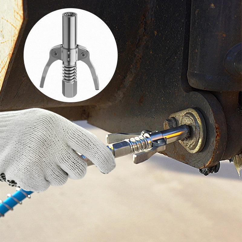 Person using a metal tool to remove a rusted brake caliper on a vehicle.