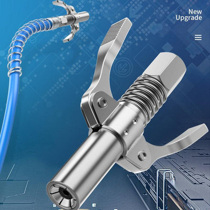 Metallic valve with blue hose on a technical background