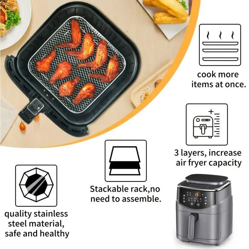 Air Fryer Grill Rack Multi Layer Removable Shelf Mesh Rack for Cooking BBQ - Rectangle