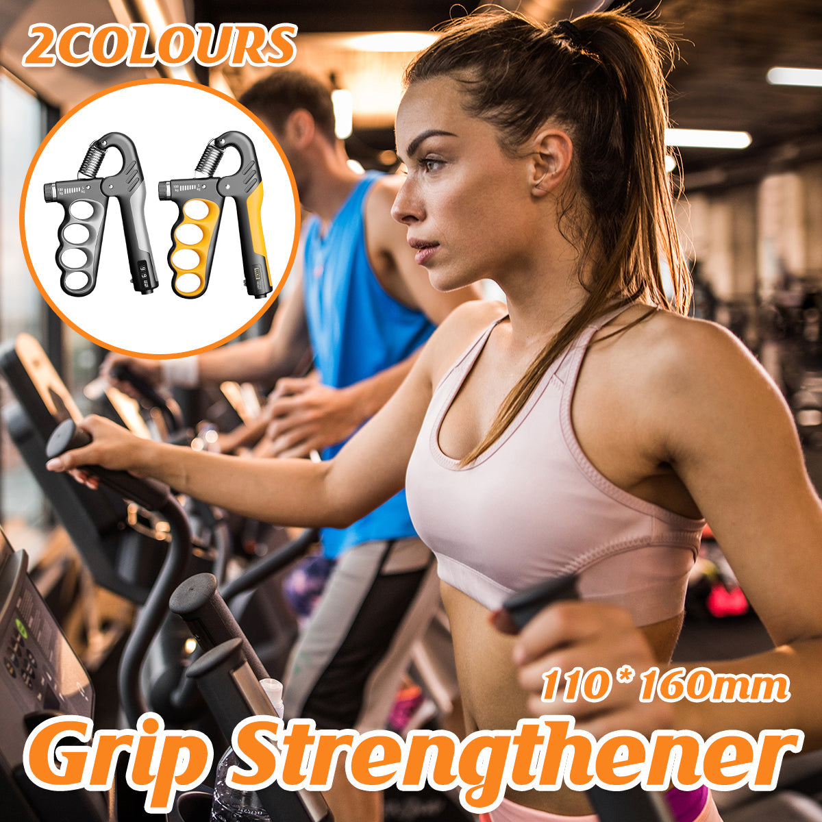 Adjustable Hand Grip Strengthener with Counter Forearm Finger Exerciser Trainer - Grey