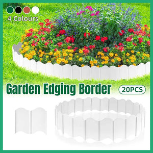 20PCS Garden Edging Fence Decorative Plastic Lawn Border Panels Landscaping - Green