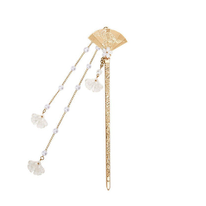 Chinese Style Hanfu Hairpin Folding Fan Fringe Headdress Accessories