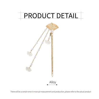 Chinese Style Hanfu Hairpin Folding Fan Fringe Headdress Accessories